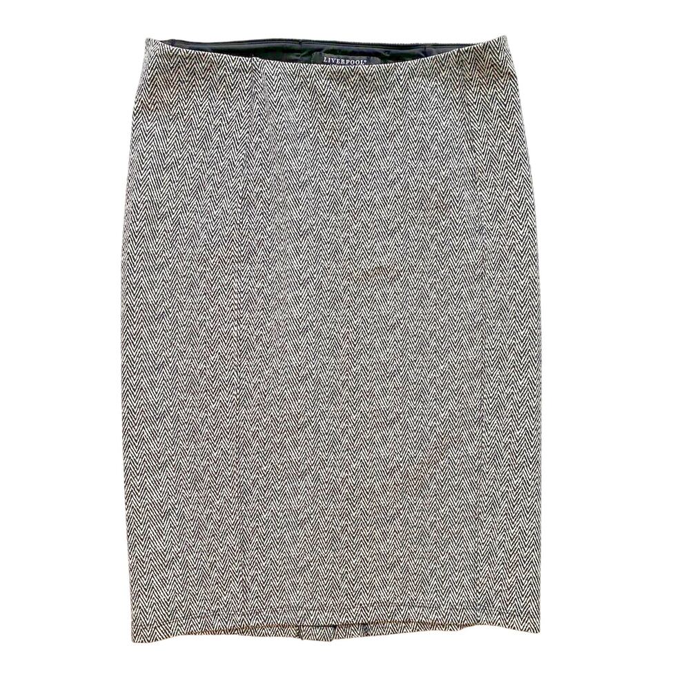 Liverpool Pencil Skirt Womens Size 8 Stretchy Pull On Black White Chevron Career